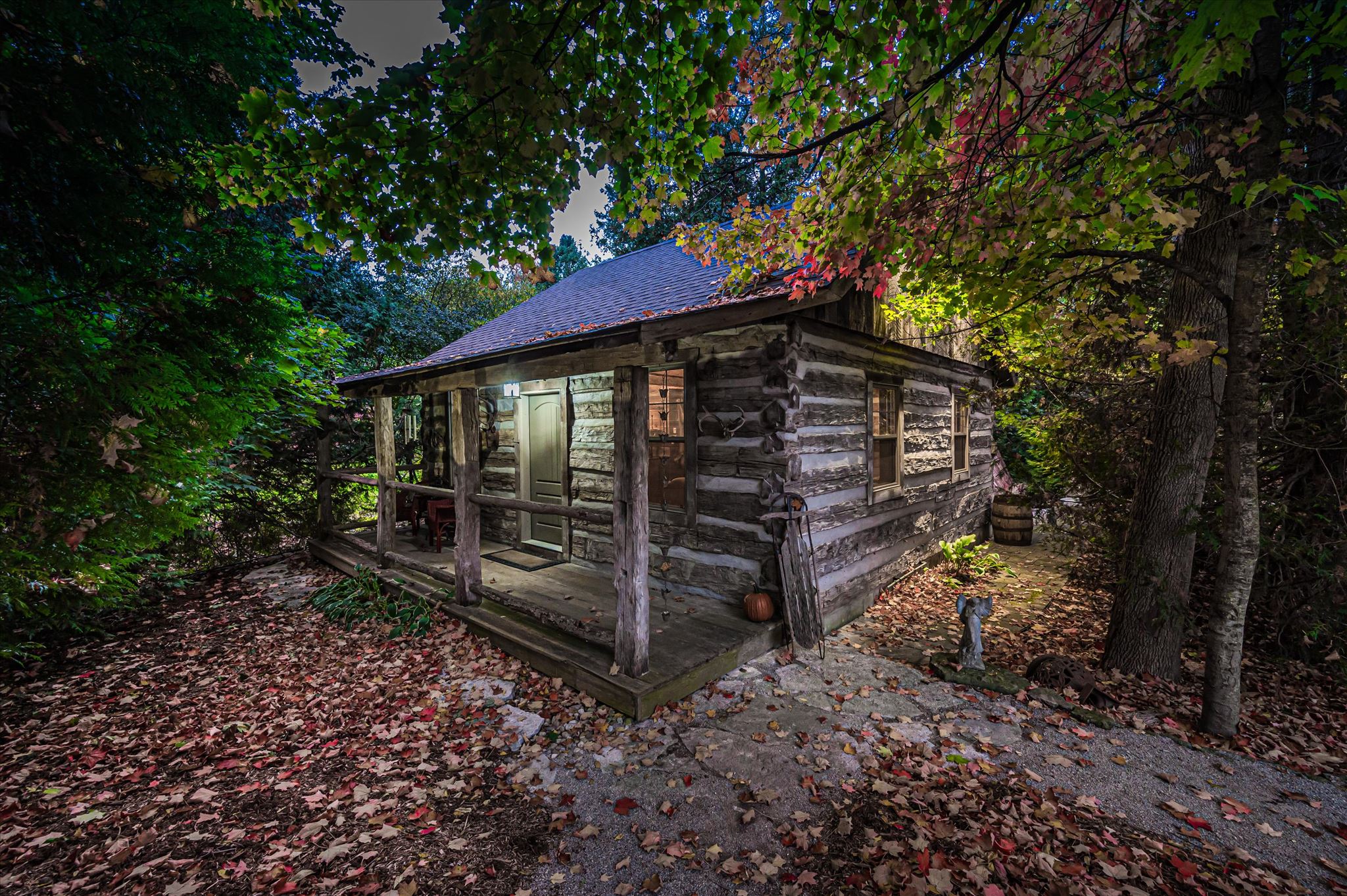 Log cabin at twilight